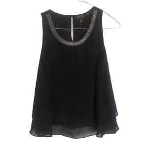 Truth By Republic Top Size XS Sleeveless Semi Sheer Tiered Black Beaded Neckline